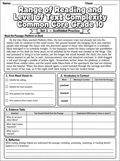 Range of Reading and Level of Text Complexity Common Core Grade 10