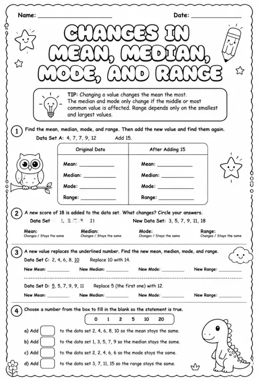 Changes in mean, median, mode, and range