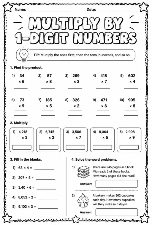 Multiply by 1-digit numbers