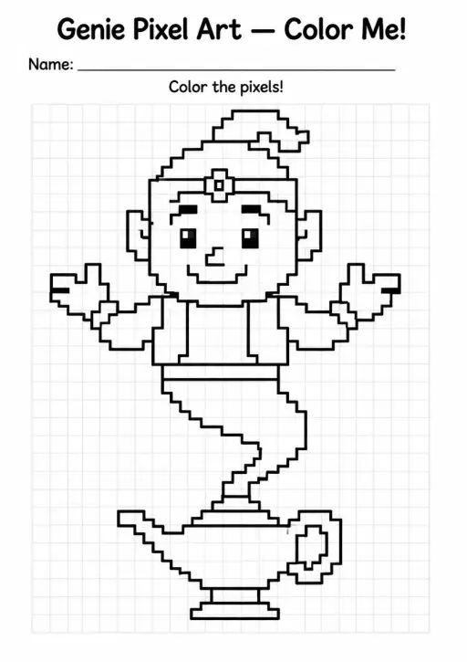 Genie Pixel Art Coloring Page