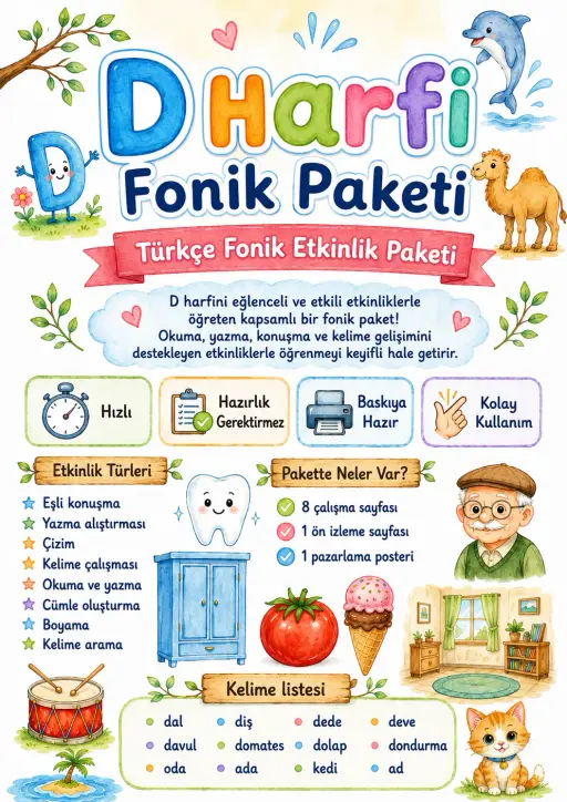 Turkish Letter D Phonics Worksheets Pack
