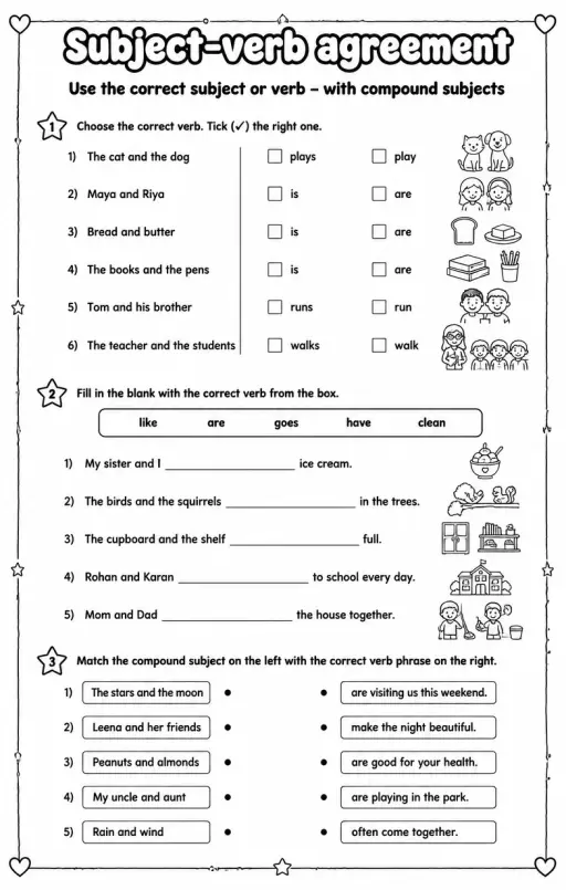 Use the correct subject or verb – with compound subjects
