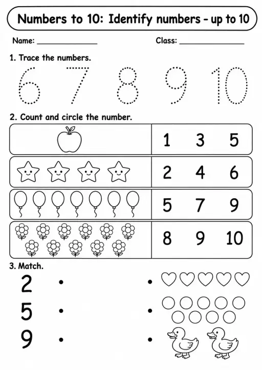 Pre-K Numbers to 10 Math Worksheet Pack