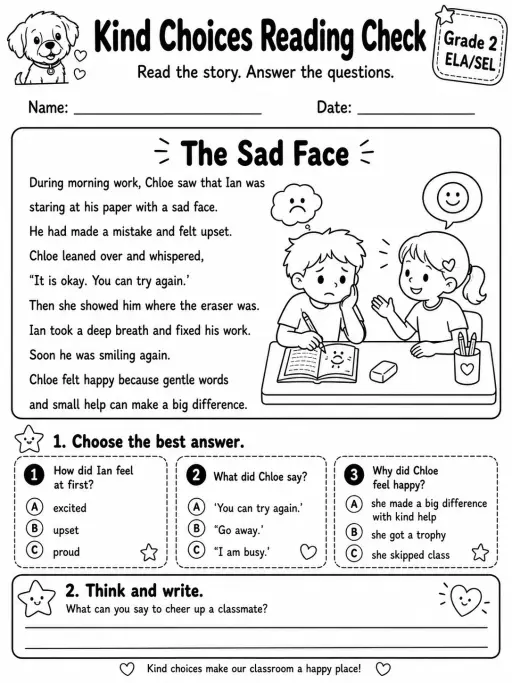 Kind Choices Reading Check: The Sad Face