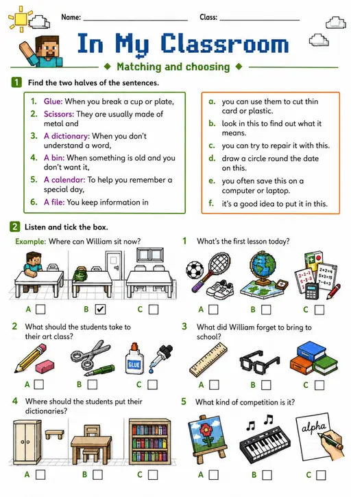 Cambridge Flyers - In My Classroom | Free Worksheet