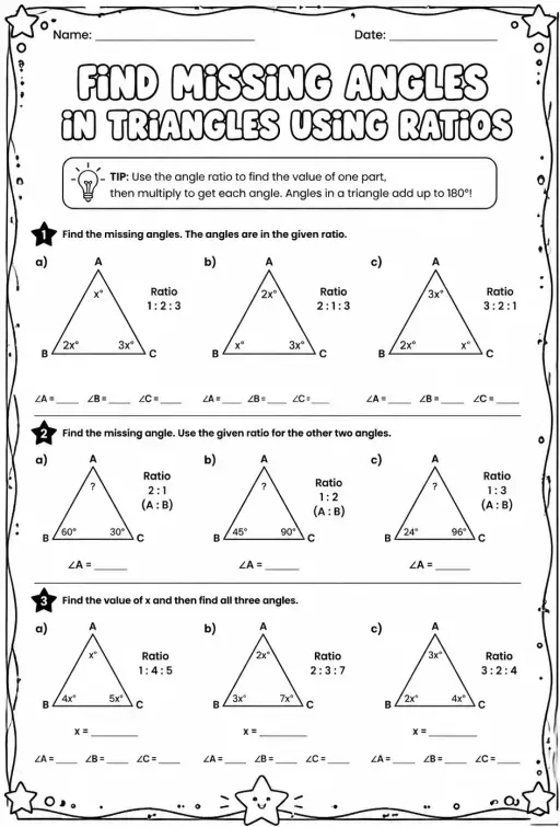 Find missing angles in triangles using ratios