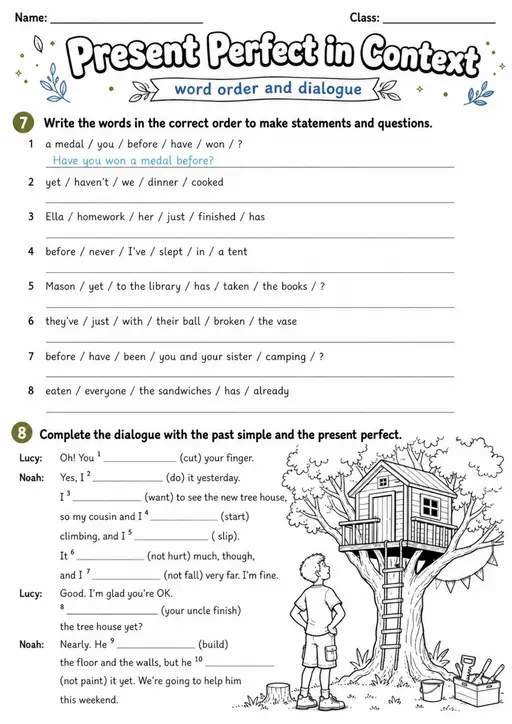 Present Perfect In Context | Grades 5-6 Grammar Worksheet