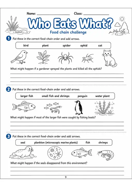Who Eats What? - Grade 3 Science Worksheet