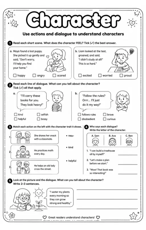 Use actions and dialogue to understand characters