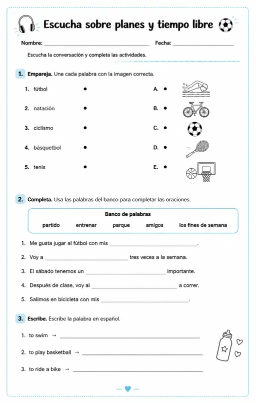 Reconocer palabras, frases o oraciones en español relacionadas con deportes.