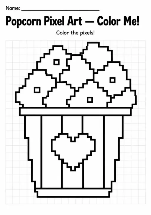 Popcorn Pixel Art Coloring Page