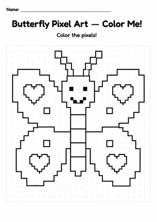 Butterfly Pixel Art Coloring Page