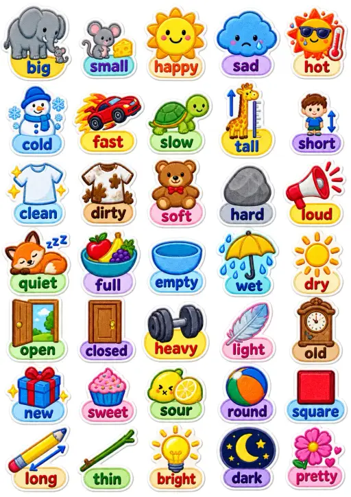 Opposites Vocabulary Words English Vocabulary Stickers