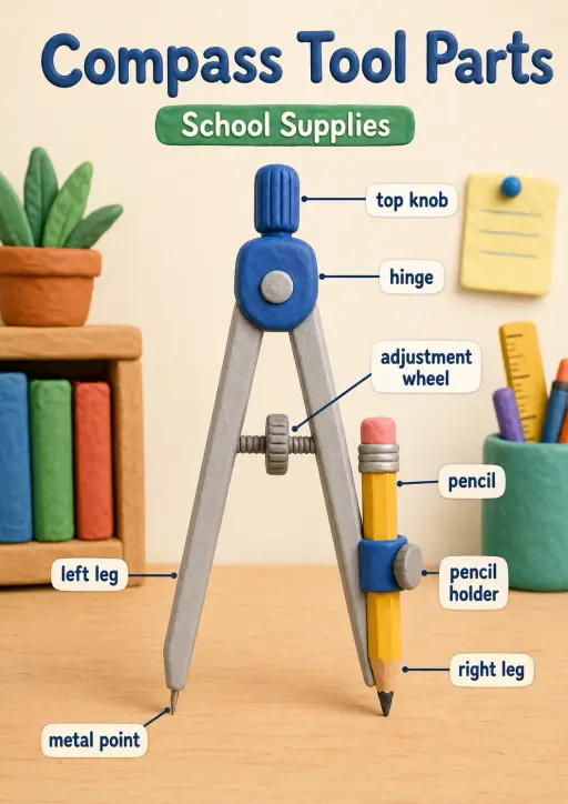 Compass tool parts School Supplies Infographic