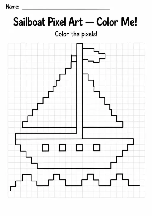 Sailboat Pixel Art Coloring Page