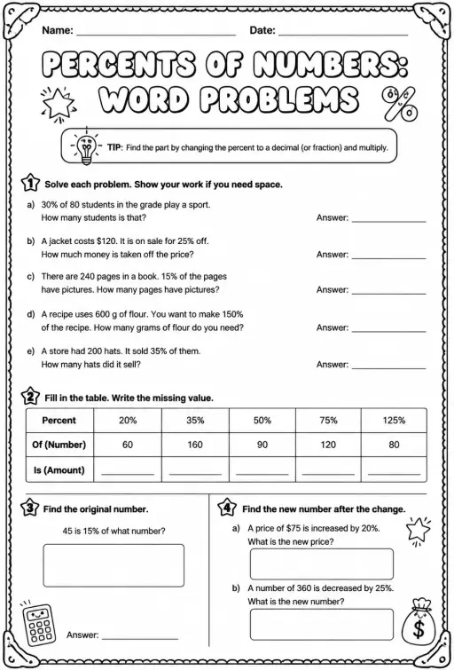 Percents of numbers: word problems