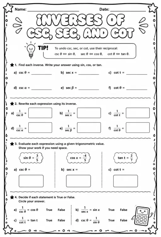 Inverses of csc, sec, and cot