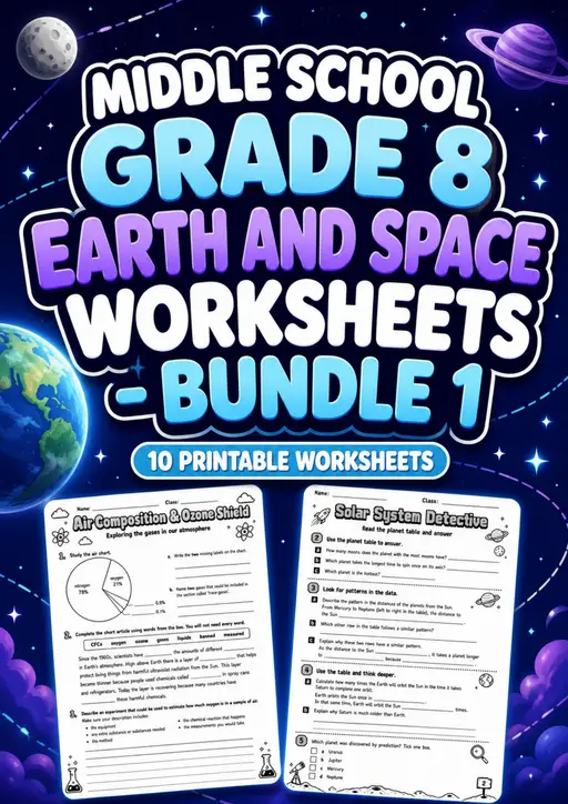 Middle School Grade 8 Earth and Space Worksheets - Pack 1