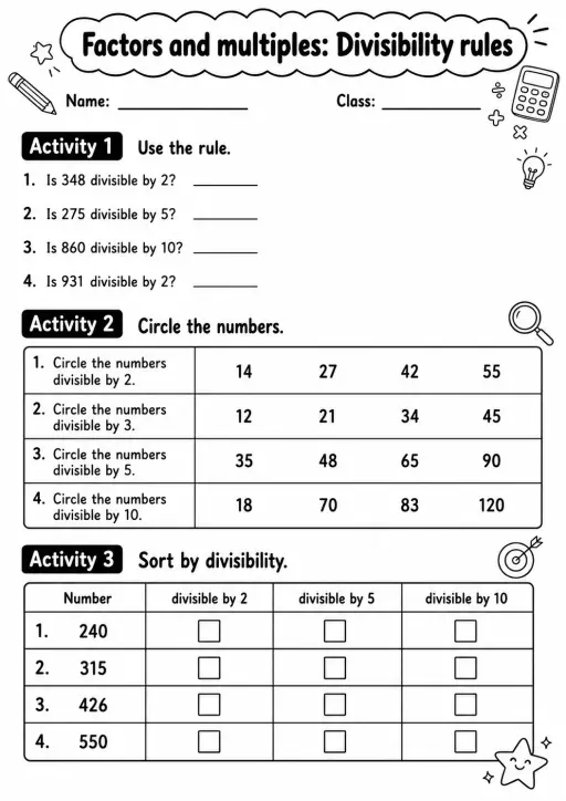 Grade 4 Factors And Multiples Math Worksheet Pack