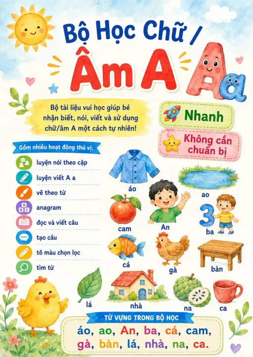 Vietnamese Letter A Phonics Worksheets Pack