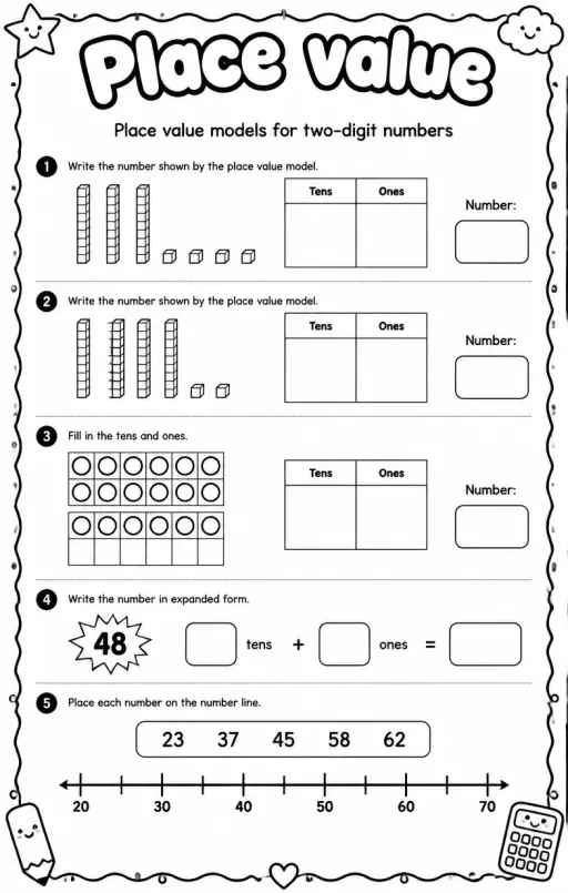 Place value models for two-digit numbers