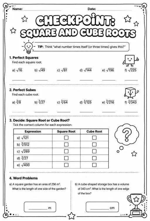 Checkpoint: Square and cube roots