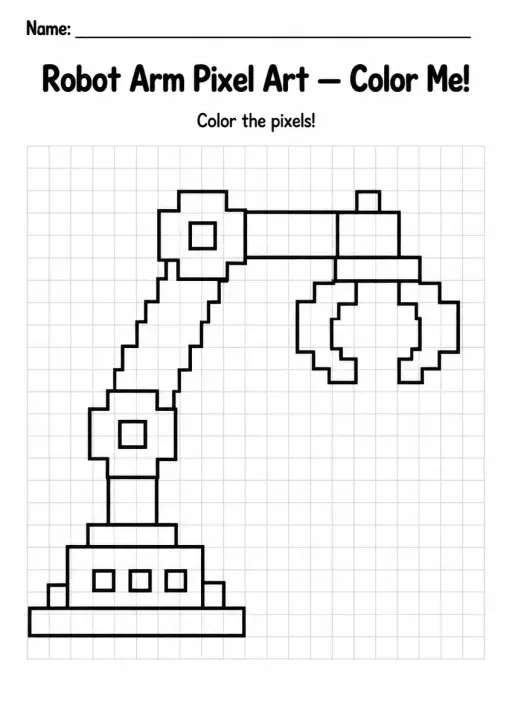 Robot Arm Pixel Art Coloring Page