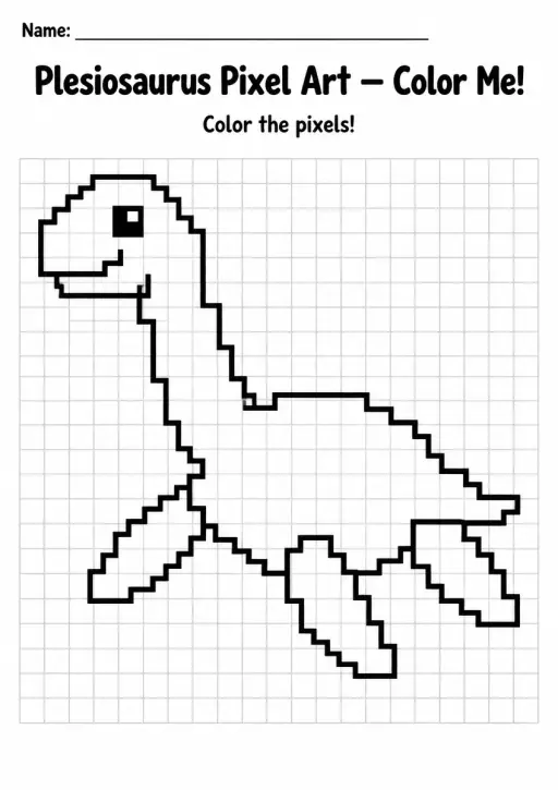 Plesiosaurus Pixel Art Coloring Page