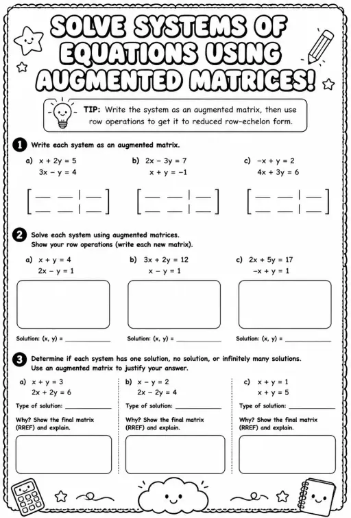 Solve a system of equations using augmented matrices