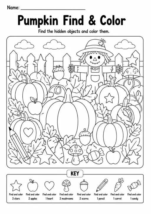 Pumpkin Find & Color — Grade 2