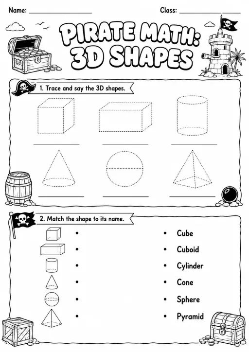 Pirate Math: Shapes Worksheet Pack
