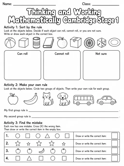 Thinking and Working Mathematically Cambridge Stage 1