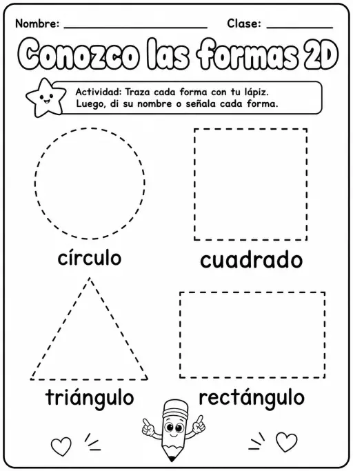 4.º grado - repaso mixto: formas 2D y líneas - Paquete de fichas - Conjunto 2