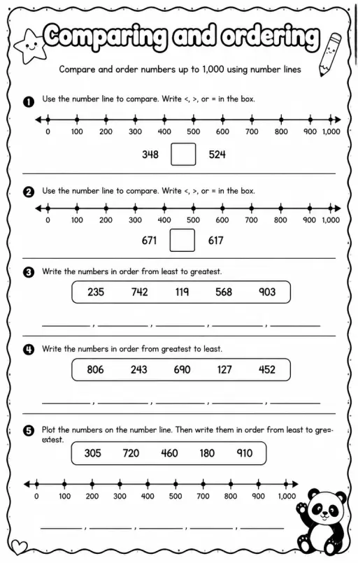 Compare and order numbers up to 1,000 using number lines