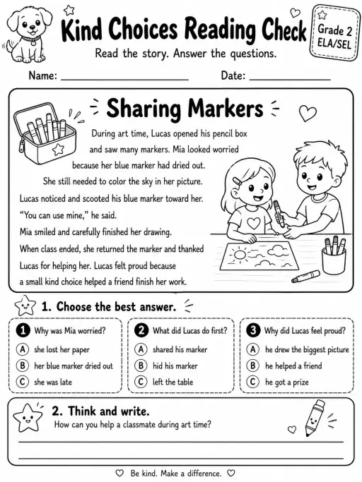 Kind Choices Reading Check: Sharing Markers