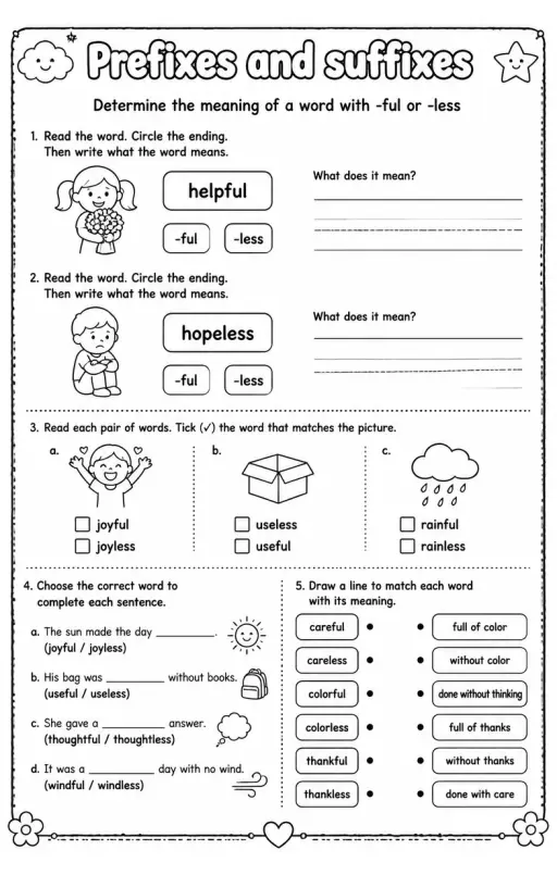 Determine the meaning of a word with -ful or -less