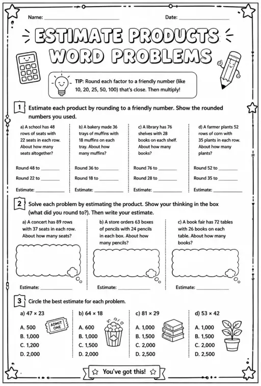 Estimate products: word problems
