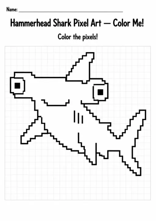 Hammerhead Shark Pixel Art Coloring Page