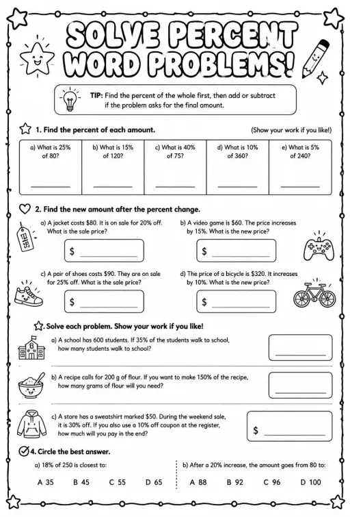 Solve percent word problems