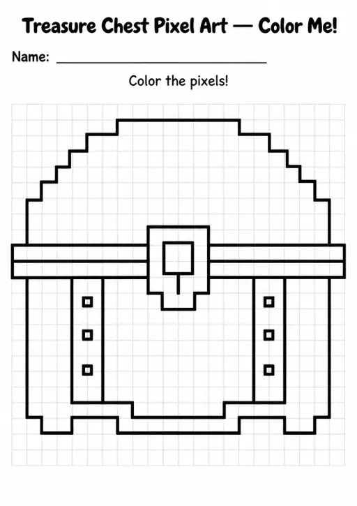 Treasure Chest Pixel Art Coloring Page
