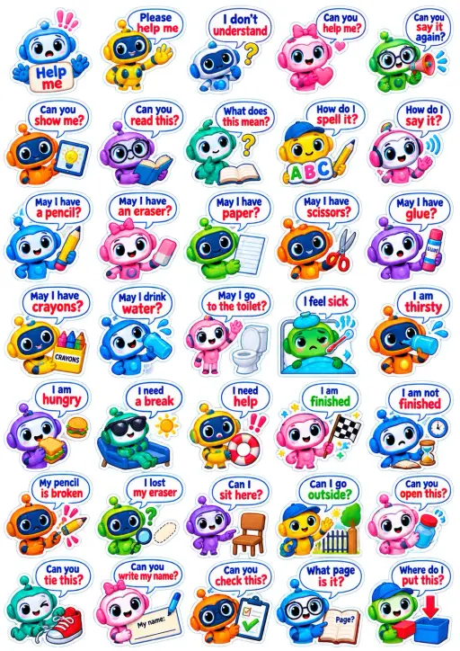 Classroom Needs Phrases English Vocabulary Stickers