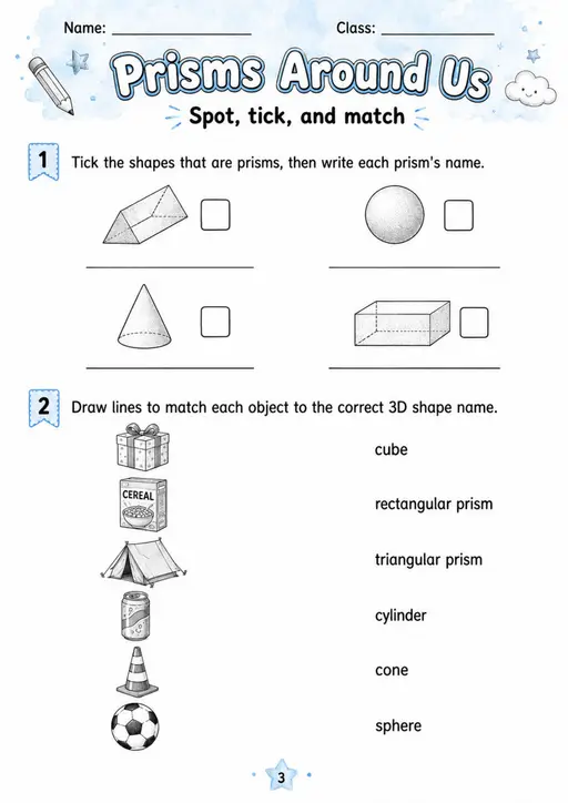 Prisms Around Us - Grade 3 Math Worksheet