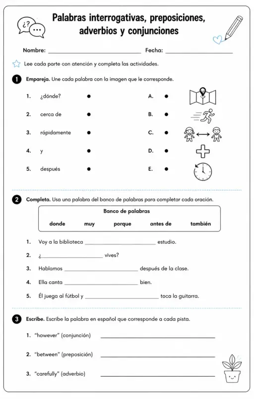 Reconocer palabras, frases u oraciones en español relacionadas con adverbios.