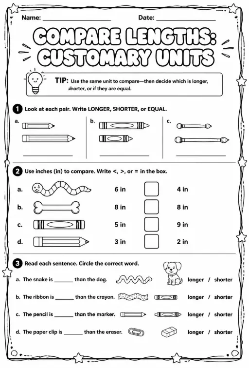Compare lengths: customary units