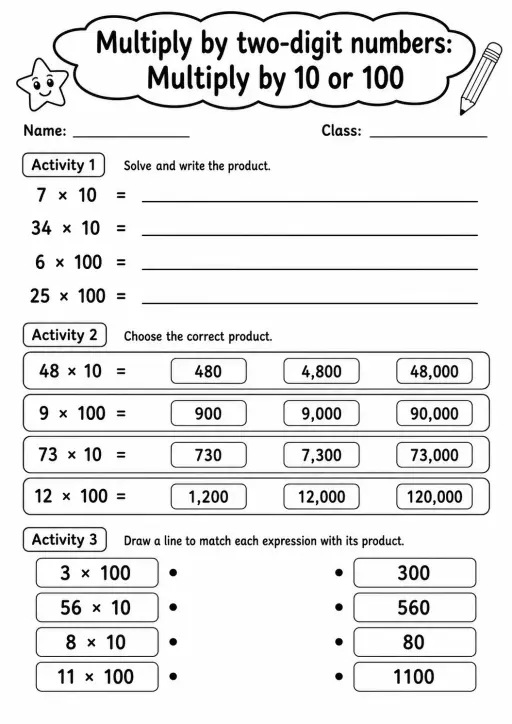 Grade 4 Multiply By Two-digit Numbers Math Worksheet Pack