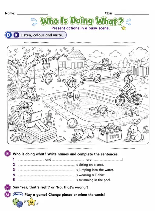 Cambridge MOVERS - Who Is Doing What? | Free Worksheet
