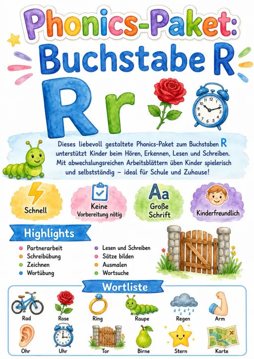 German Letter R Phonics Worksheets Pack