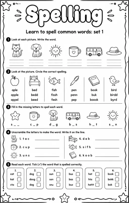 Learn to spell common words: set 1