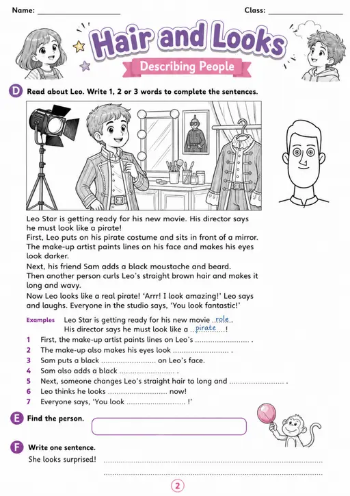 Cambridge MOVERS - Hair and Looks - Practice 2 | Free Worksheet