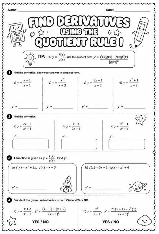 Find derivatives using the quotient rule I